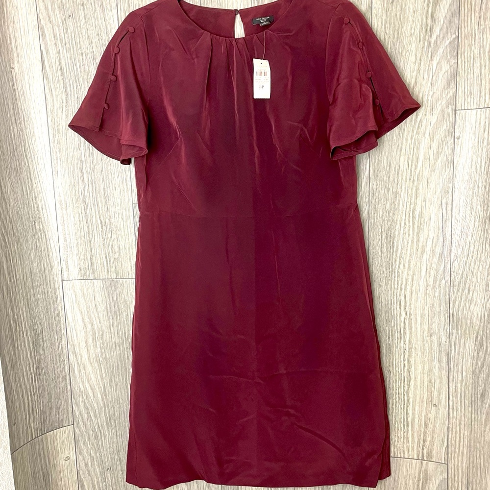 Ann Taylor Burgundy Dress with button detail on sleeve